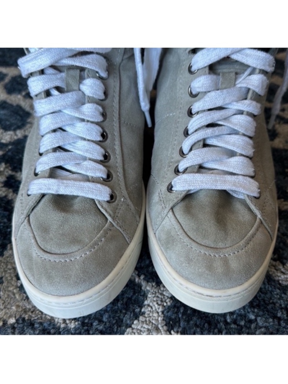 Prada Suede Leather High Top Sneakers Sz 6/36.5 Gray Logo Lace up Side Zipper - Picture 3 of 15